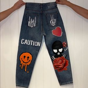 Hand-painted Revice Jeans with fabric paint.